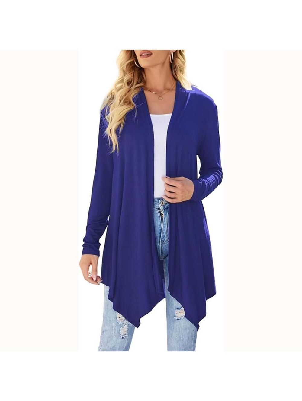 Philosophy Royal Blue Waterfall Drape Jersey Wrap Cardigan Size L Elegant Flowy